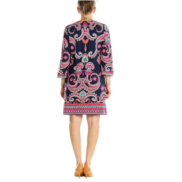 Laundry by Shelli Segal Dress Paisley Print 3/4 Sleeve Square Neck Womens - Picture 2 of 12